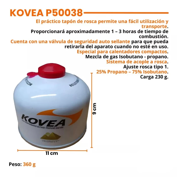 Garrafa cartucho Kovea Butano C/Rosca 230 grs calentador 